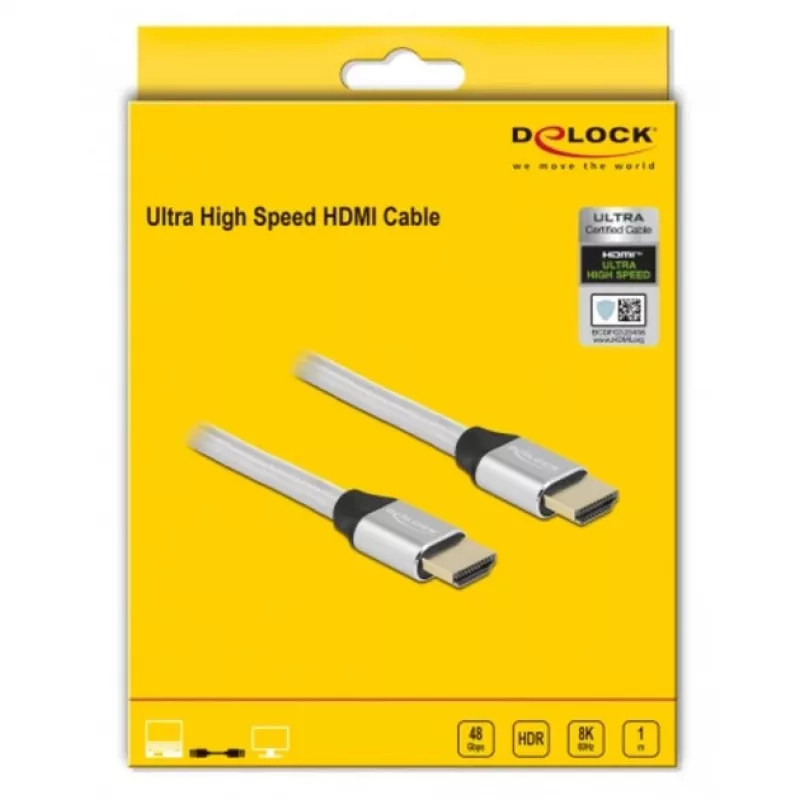 Cabo HDMI DeLOCK Ultra High Speed 48 Gbit/s 8K 60 Hz prateado 1 m