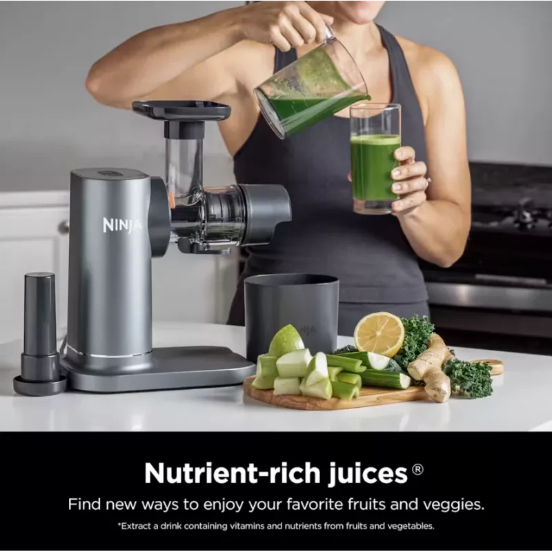 NINJA Cold Press Juicer | Neverclog JC151EU | tipo extrator de sumo a frio | cinzento | 150 W | número de velocidades 1