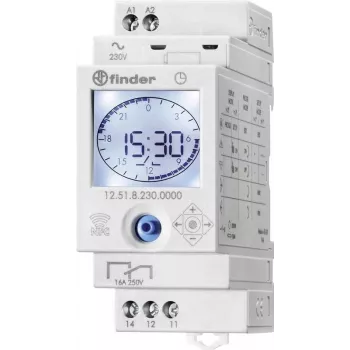 Finder 12.51.8.230.0000 interruptor horário eletrónico, 1 canal, programa diário/semanal, 16 A, 230 V AC, branco