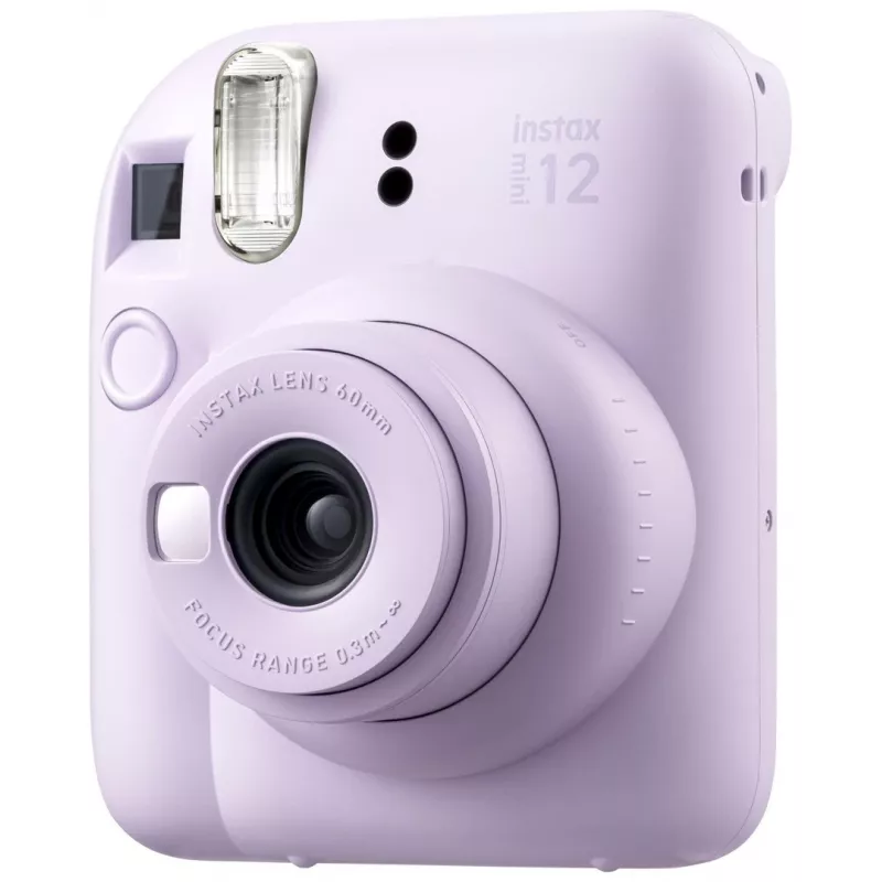 Máquina fotográfica instantânea Fujifilm Instax Mini 12 roxa — imagem 86×54 mm, filme 62×46 mm, distância focal 60 mm