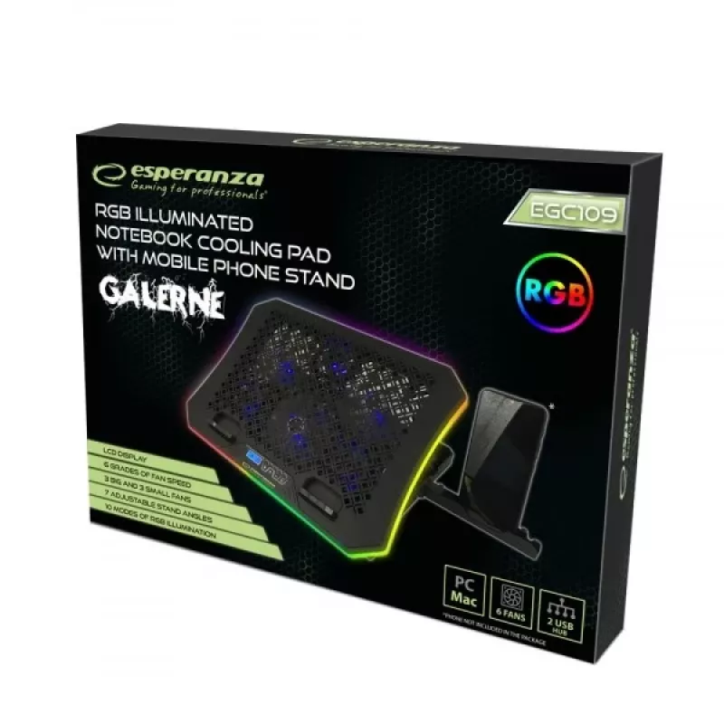 Base de arrefecimento para portátil Esperanza GALERNE 48,3 cm (19 polegadas) 2100 rpm preta