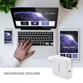 Carregador GaN Qoltec FAST 108W | 5-20V | 3-4.7A | USB C | branco