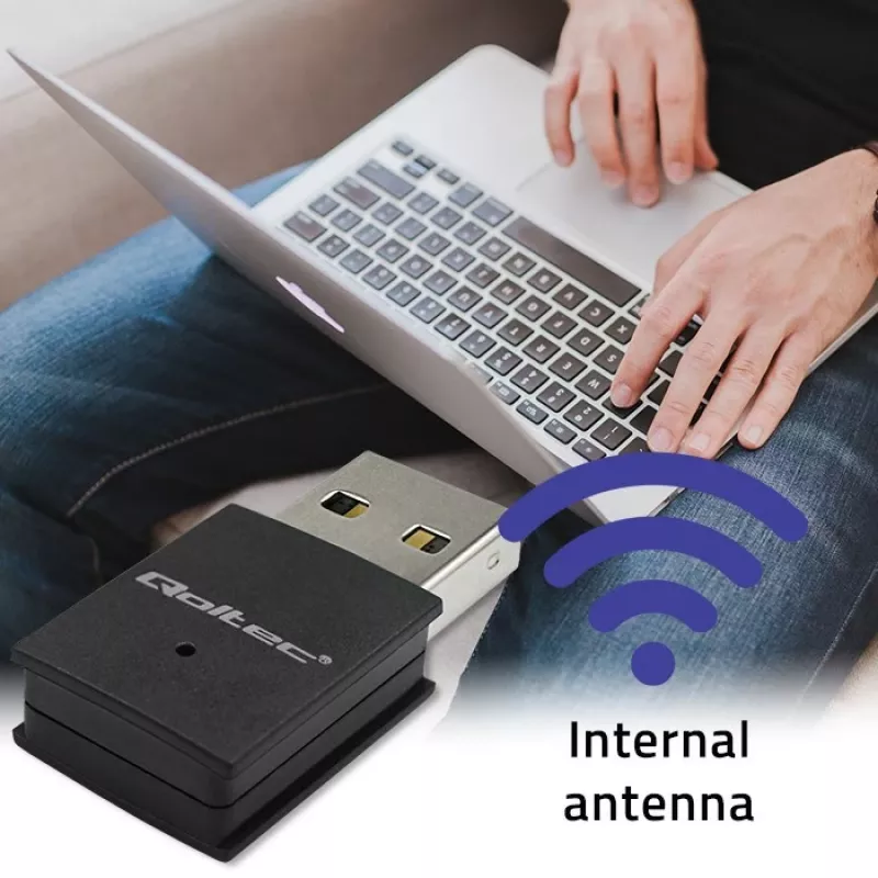 Adaptador Wi-Fi Mini USB sem fios compacto QOLTEC 57007 – Single-Band 2,4 GHz, até 150 Mbit/s, antena interna