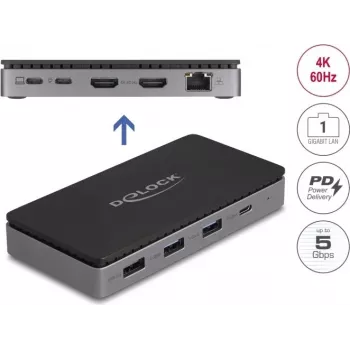 Docking station USB Type-C DeLOCK 4K Dual HDMI MST USB Gigabit LAN PD 85W