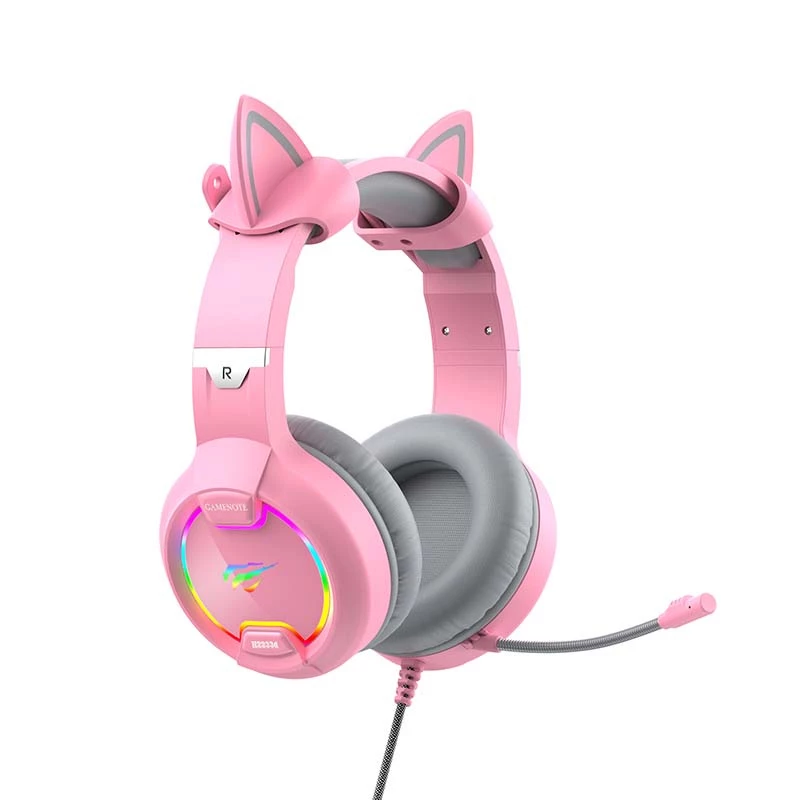 Headset gaming HAVIT Gamenote H2233D RGB — circumaural, com fios, rosa
