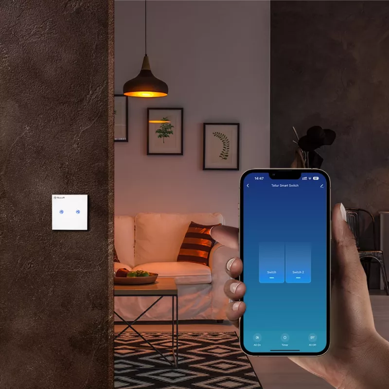Interruptor inteligente WiFi Tellur SS2N — 2 portas, 1800 W no total, 10 A por canal