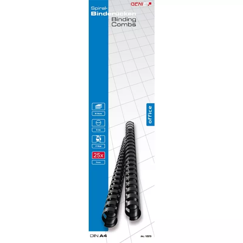 Genie 12373 - Encadernação - Preto - 85 folhas - Plástico - 1,2 cm - 120 mm