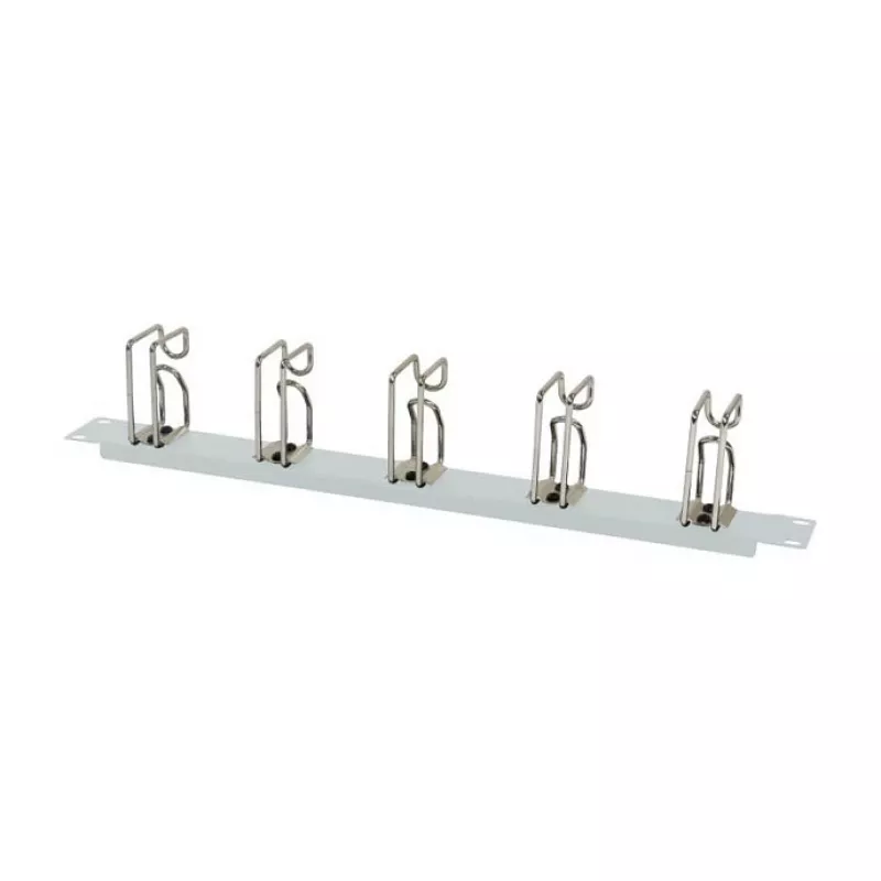 Painel de gestão de cabos de rack 1U ALLNET metal com 5 argolas grandes, cinzento-claro