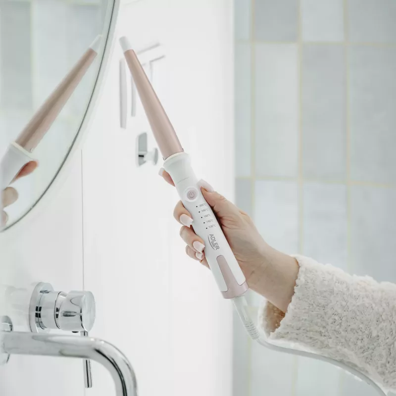 Ferro de encaracolar Adler AD 2119 – cónico, haste cerâmica 12–25 mm, regulável 120–200 °C, 45 W, rosa