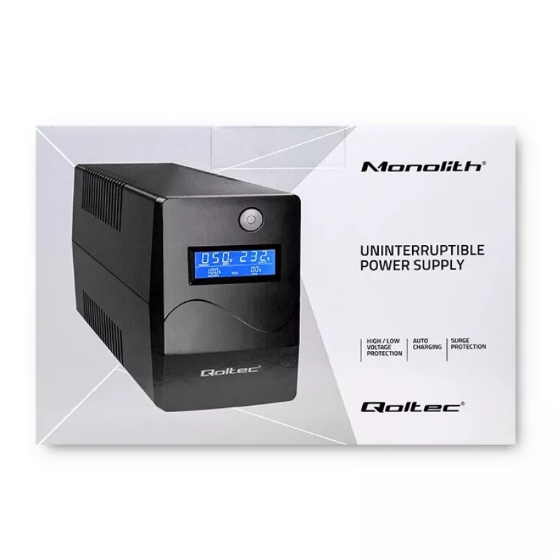 UPS Qoltec Monolith Dupla conversão Online 0,65 kVA 360 W 2 tomadas AC
