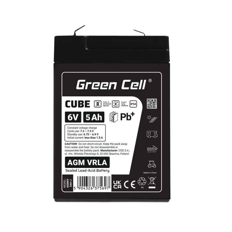 Bateria para UPS de chumbo-ácido selada Green Cell AGM6V5AH-J 6 V 5 Ah
