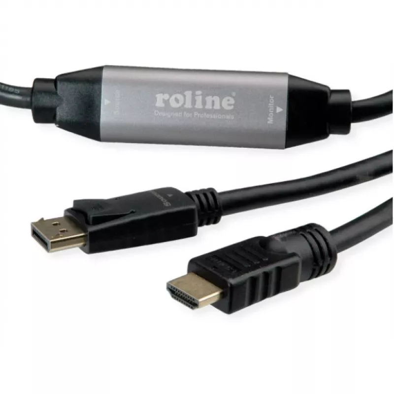 Adaptador de cabo de vídeo ROLINE 11.04.5776 7.5m HDMI Type-A DisplayPort preto