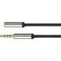 Cabo de extensão de áudio de alta qualidade, ficha jack 3,5 mm de 4 polos para conector fêmea jack, revestimento têxtil, preto, 1 m, Série PYTHON® (GC-M0237)