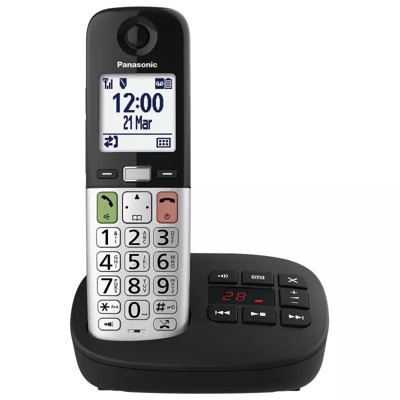 Telefone DECT Panasonic KX-TGU430 com auscultador sem fios, função mãos-livres, identificação de chamadas, ecrã de 2,4 polegadas, agenda de 1000 entradas, cinzento/preto
