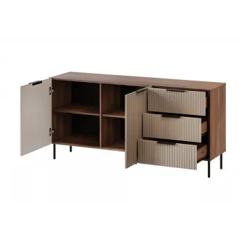 Cómoda cama meble ALMERA 156×42×75 cm, nogueira/caxemira, 3 gavetas, aglomerado
