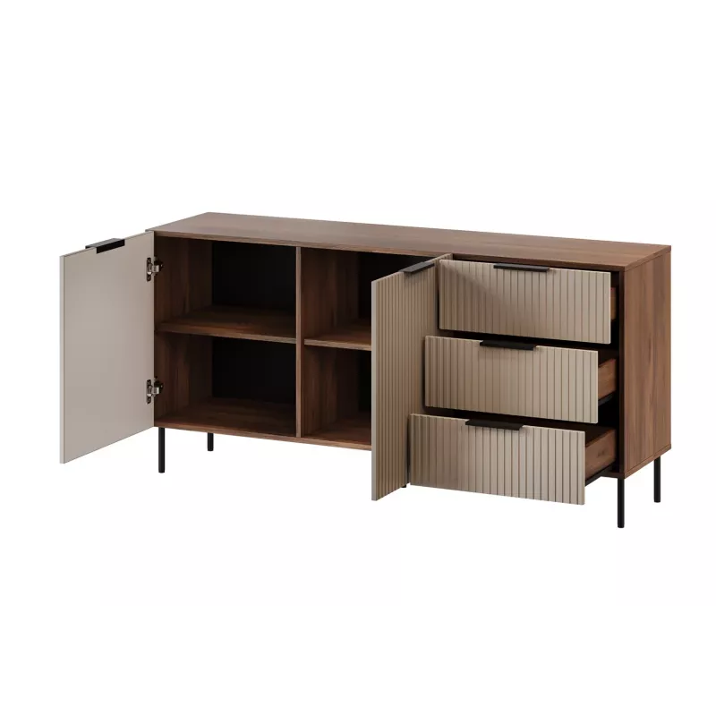 Cómoda cama meble ALMERA 156×42×75 cm, nogueira/caxemira, 3 gavetas, aglomerado