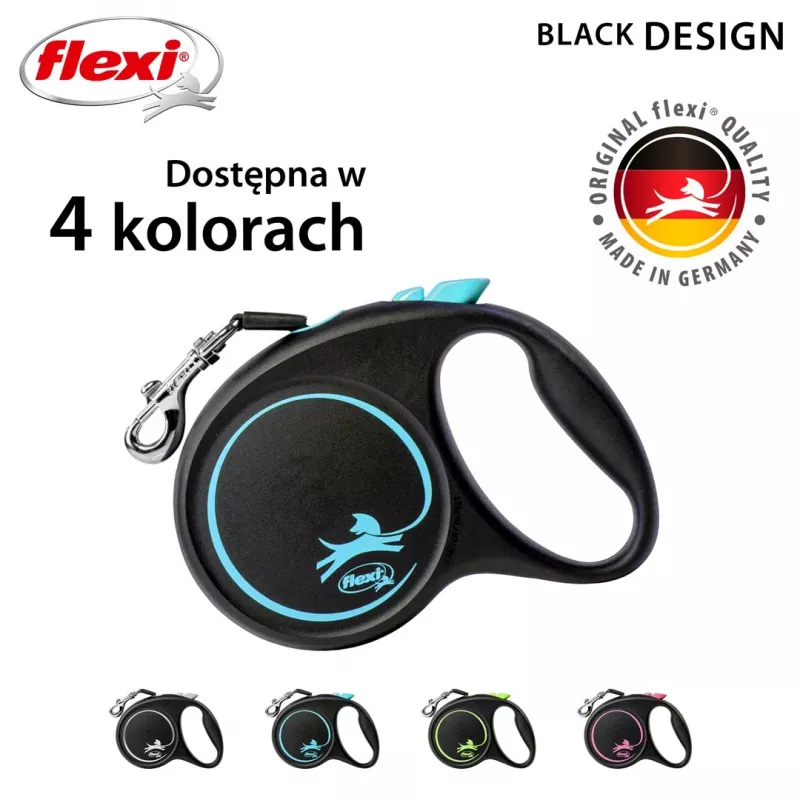 Treia retrátil flexi Black Design M — 5 m de comprimento, modelo de fita, carga máx. 25 kg, punho ergonómico