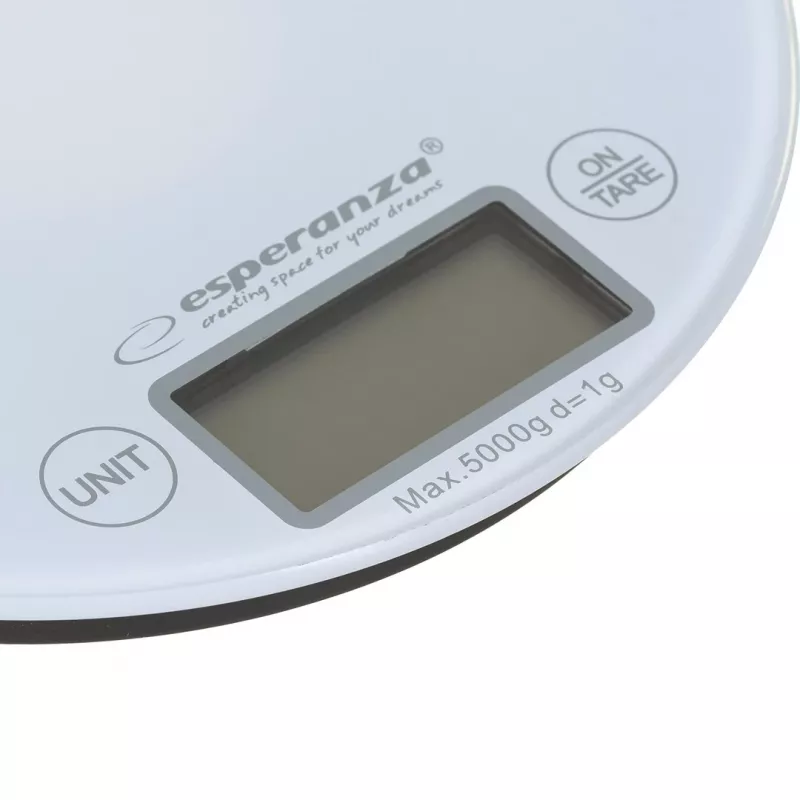 Balança de cozinha eletrónica ESPERANZA EKS003W, capacidade 5 kg, precisão 1 g, vidro temperado, controlo tátil