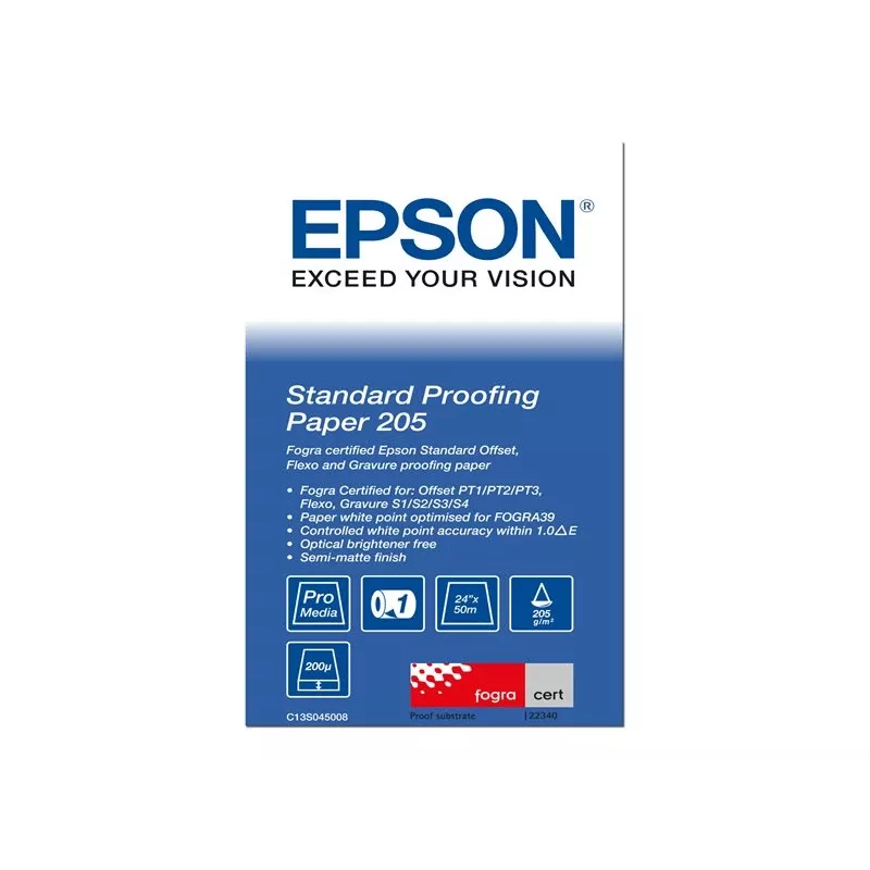 Papel de prova padrão Epson, 24 polegadas x 50 m, 205 g/m², 50 m, 61 cm, 61 cm (24 polegadas), semibrilhante, 200 µm, 205 g/m²
