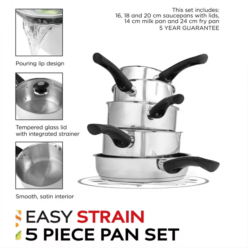 Conjunto de panelas Russell Hobbs RH00543EU7 — 5 peças, antiaderente, lavável na máquina de lavar louça