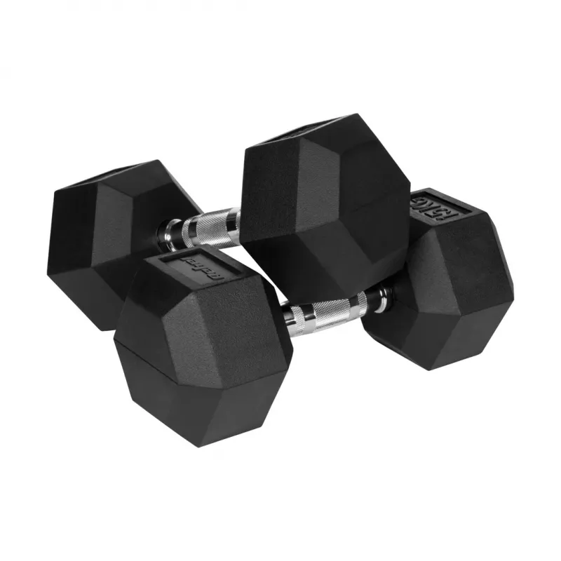 Haltere curto Rebel Active Hex revestido a borracha 15 kg – haltere curto hexagonal individual, pega compacta