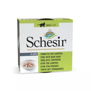 Alimento húmido para gatos Agras Pet Foods SCHESIR Atum com mahi-mahi em geleia, 85 g lata, 12,5 % proteína, 1 % gordura, 85 % humidade