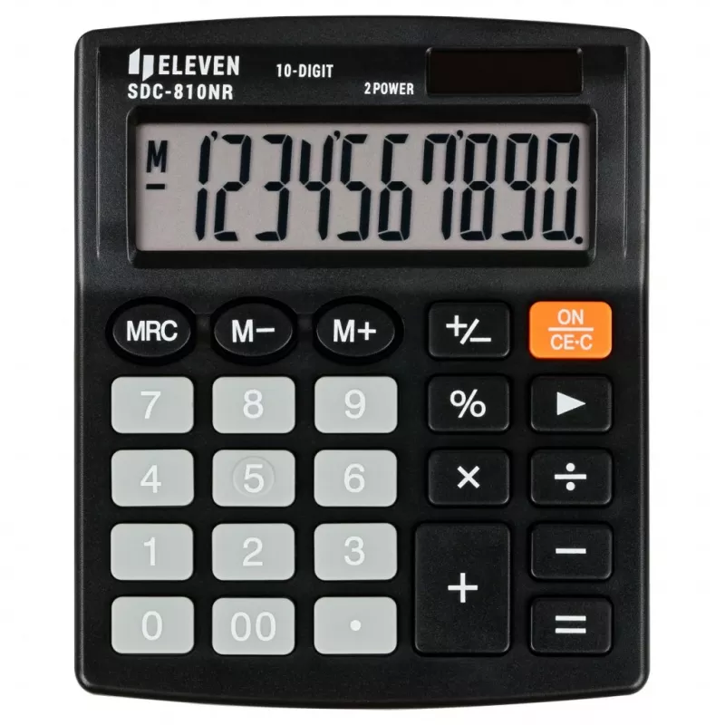 Calculadora de escritório ELEVEN SDC-810NR, visor de 10 dígitos, alimentação dupla, preta