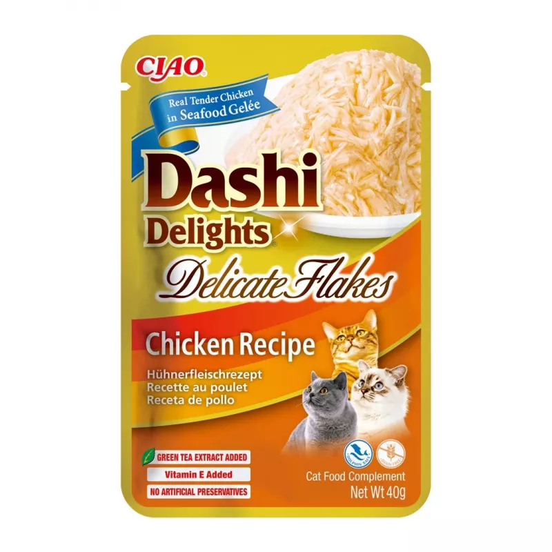 INABA Dashi Delights snack para gatos, flocos delicados de frango, 40 g