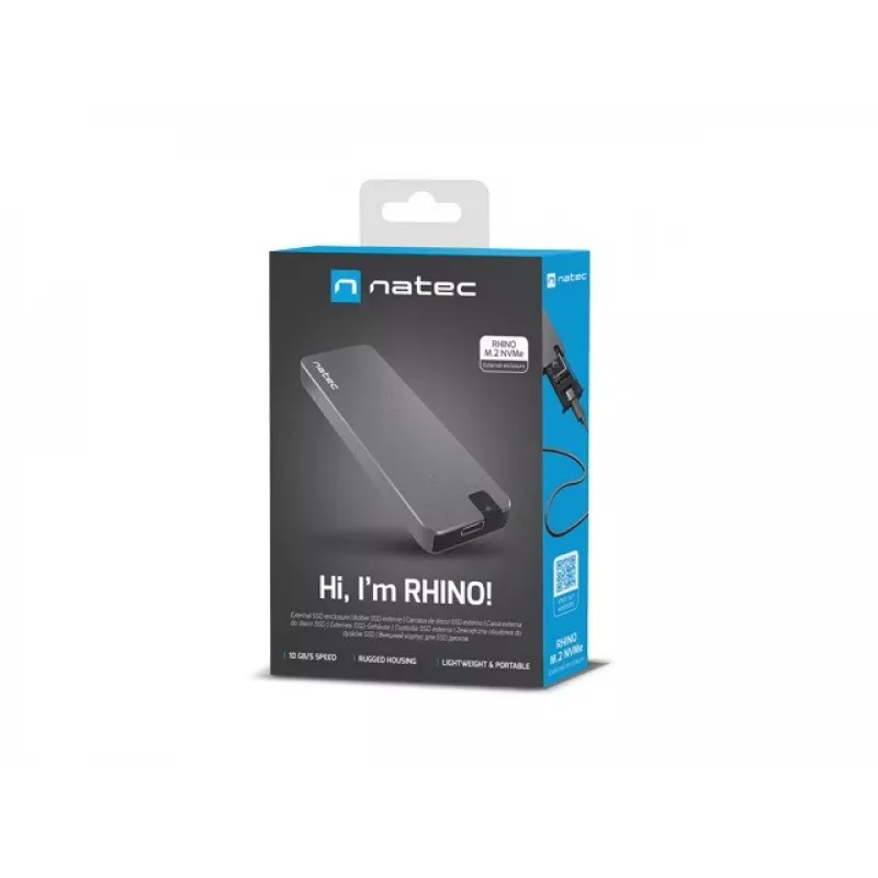 Natec Rhino NKZ-1953 caixa para SSD M.2 NVMe, USB-C 3.2 Gen 2 10 Gbps, M.2 2230/2242/2260/2280, até 2 TB, alumínio