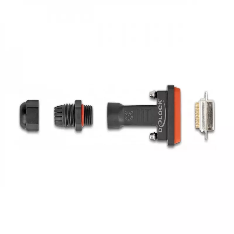 Conector fêmea D-Sub 15 pinos DeLOCK IP67 à prova de água preto/laranja