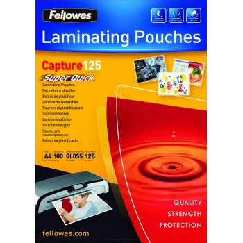 Plástico de laminação Fellowes SuperQuick A4 brilhante 125 mícron