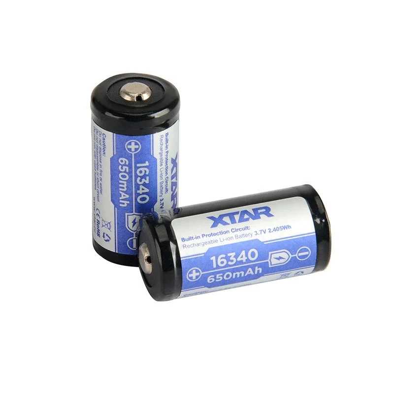 XTAR 16340 (R-CR123) bateria recarregável Li-ion 3,7 V 650 mAh, protegida