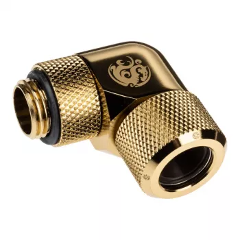 Conector adaptador Bitspower Advanced Multi-Link 90 graus G1/4 polegadas macho para tubo rígido 12mm AD - Rotativo, Latão