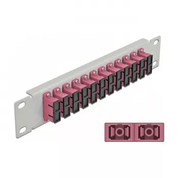 Patch panel de fibra ótica DeLOCK 10 polegadas 12 portas SC duplex violeta 1U cinzento