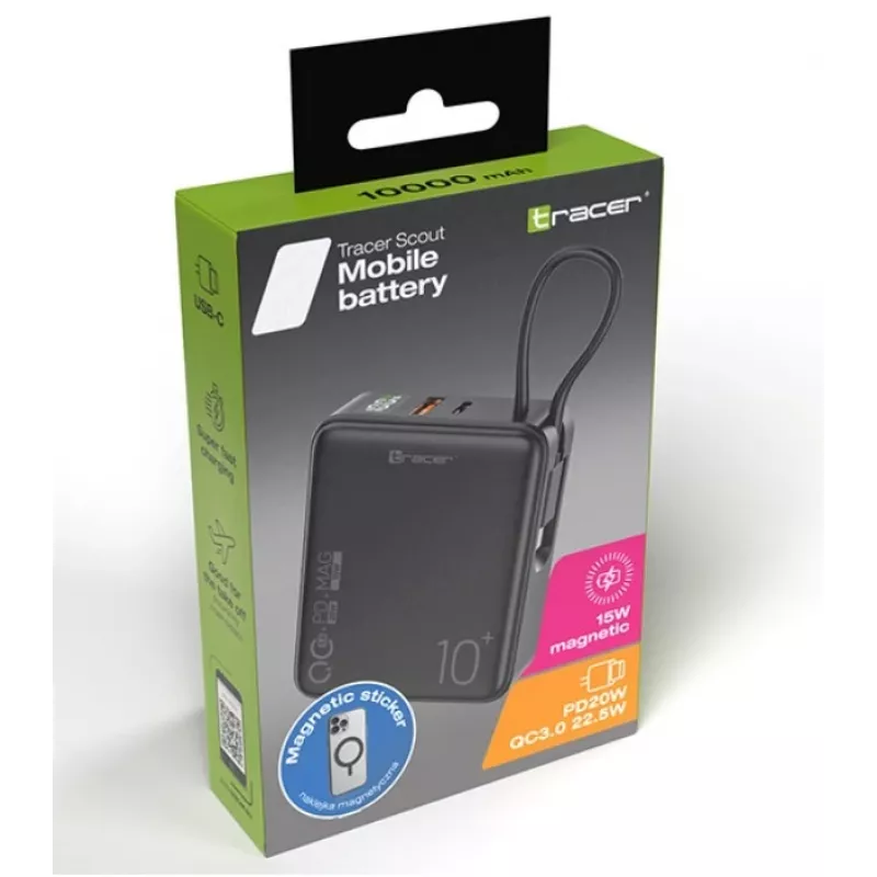 Carregador portátil Tracer Scout 10000 mAh MAG+PD+QC