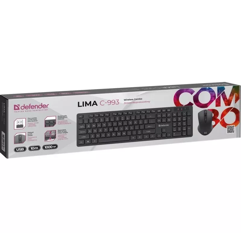 Conjunto de teclado e rato sem fios DEFENDER C-993 RF 45996 — ligação RF, layout compacto