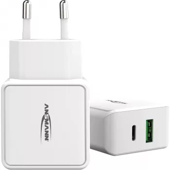 ANSMANN HC218PD - fonte de alimentação - 18 Watt - 3000 mA - PD, QC 3.0 - 2 portas de saída (USB, USB-C) - branco (1001-0111)