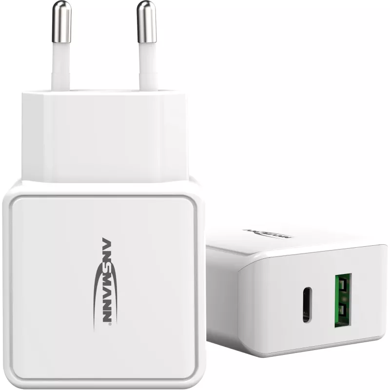 ANSMANN HC218PD - fonte de alimentação - 18 Watt - 3000 mA - PD, QC 3.0 - 2 portas de saída (USB, USB-C) - branco (1001-0111)