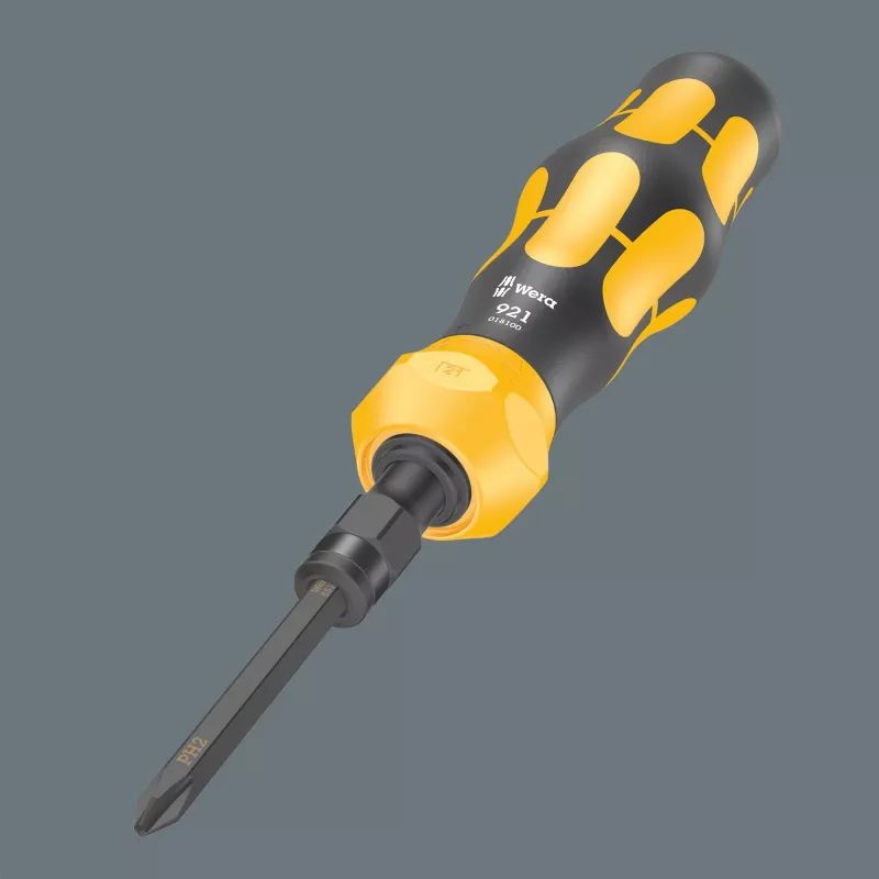 Wera 05018110001 Kraftform Kompakt 900 Set 1 conjunto de chaves de fendas com chave de fendas de impacto e pontas, 19 peças, 1/4", preto/amarelo