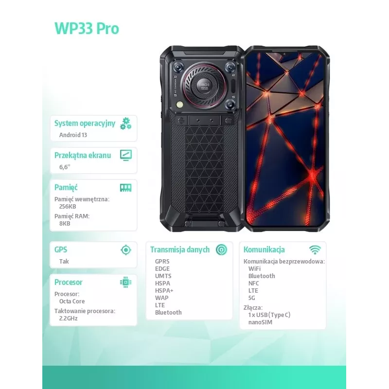 Smartphone Oukitel WP33 Pro 5G, 8GB RAM/256GB, DS, 22000 mAh, cinzento