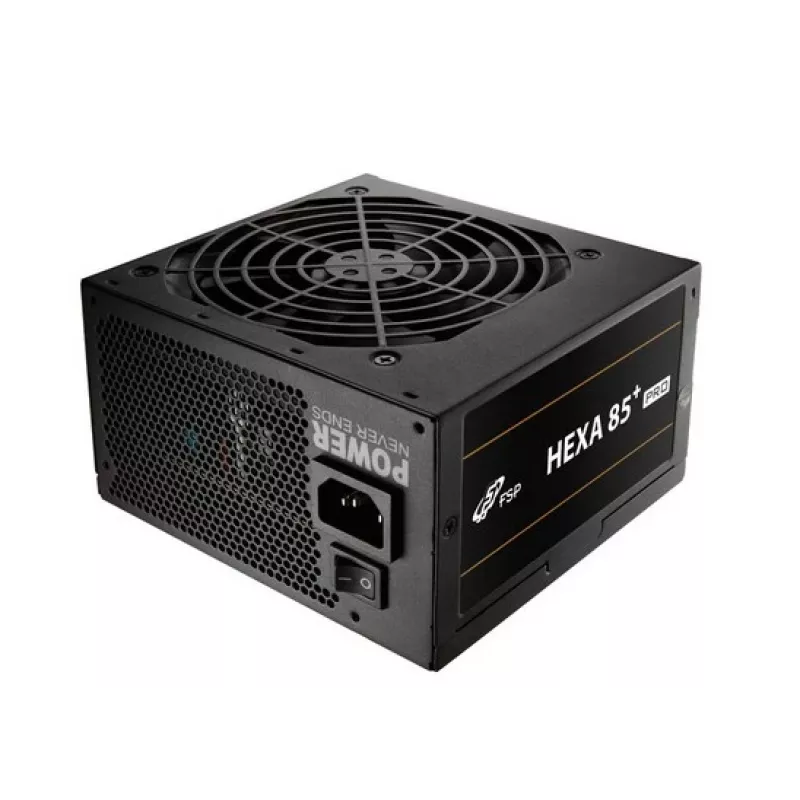 Fonte de alimentação FSP HEXA 85+ PRO 650W ATX ATX2.5 preta, 650 W, 100 - 240 V, 50 - 60 Hz, 9 - 4 A, Ativa, 100 W
