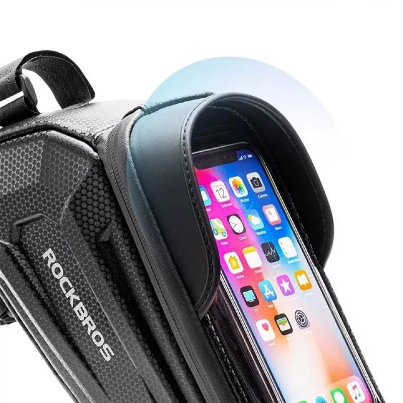 Rockbros B68 Bolsa de quadro de bicicleta com bolso para telemóvel 1,7 l preta