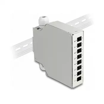 Caixa de distribuição de fibra ótica DeLOCK calha DIN 8 portas cinzento