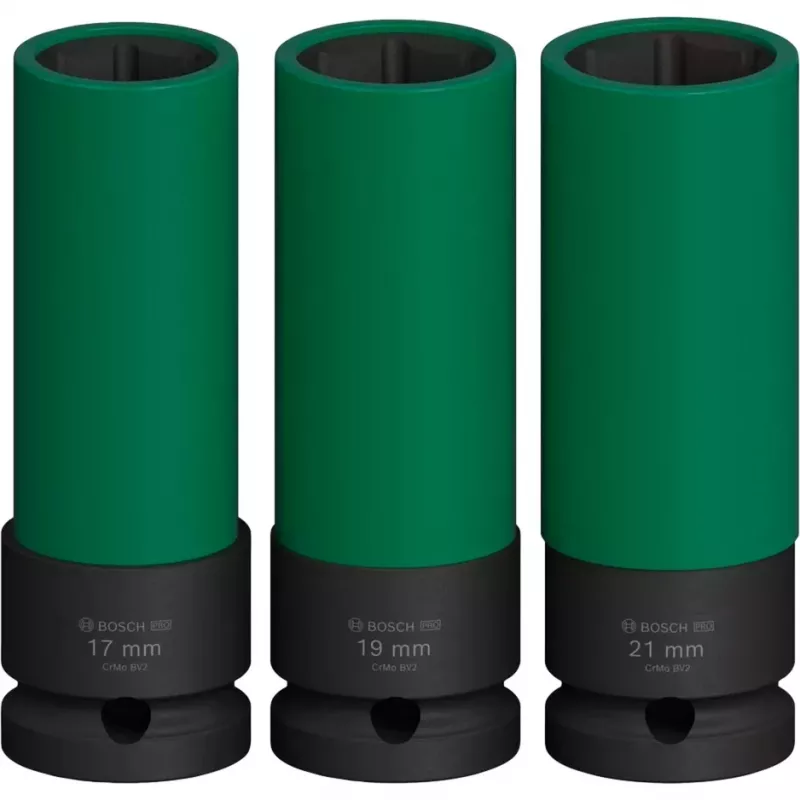 Conjunto de chaves de impacto Bosch PRO 1/2 polegadas, 3 peças, chaves de caixa profundas com proteção de jante
