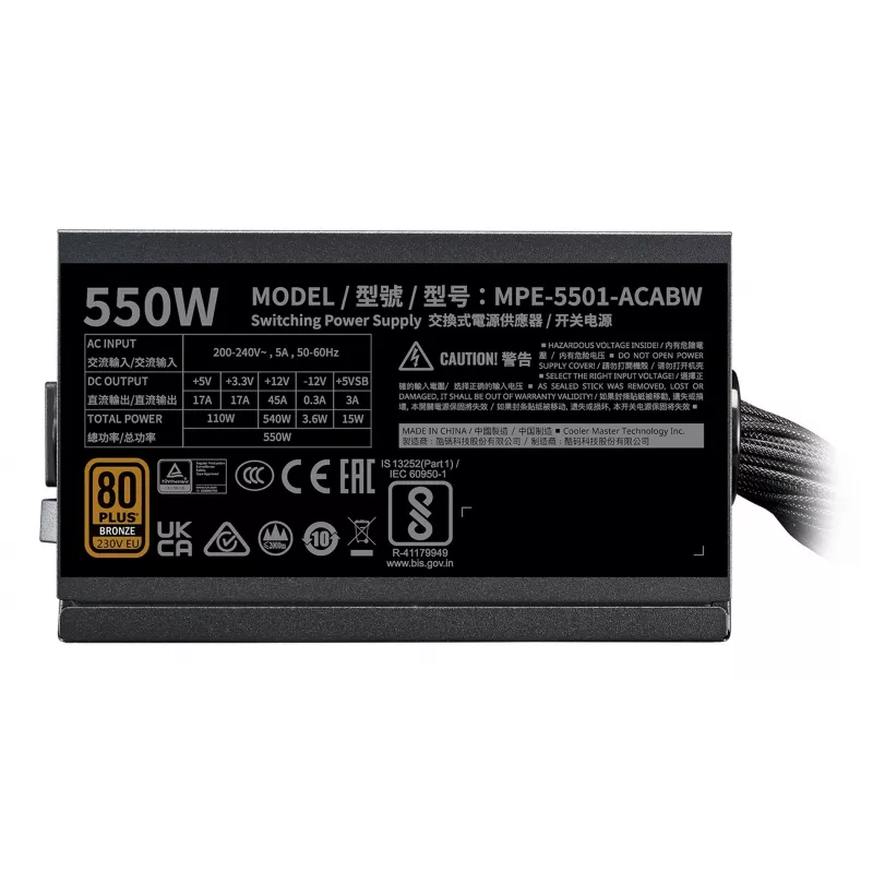 Fonte de alimentação Cooler Master MWE Bronze 550 V3 550W