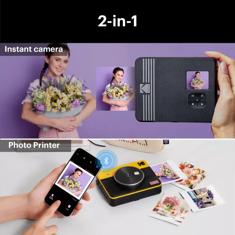 Máquina fotográfica instantânea Kodak Mini Shot 3 Retro C300R amarela — impressão instantânea, design compacto