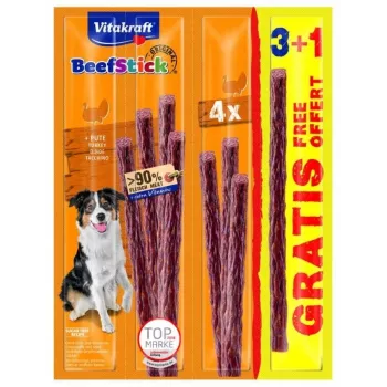 Petiscos de treino para cães Vitakraft Beef Stick peru — 4×12 g saquetas, proteína 30%, gordura 25%