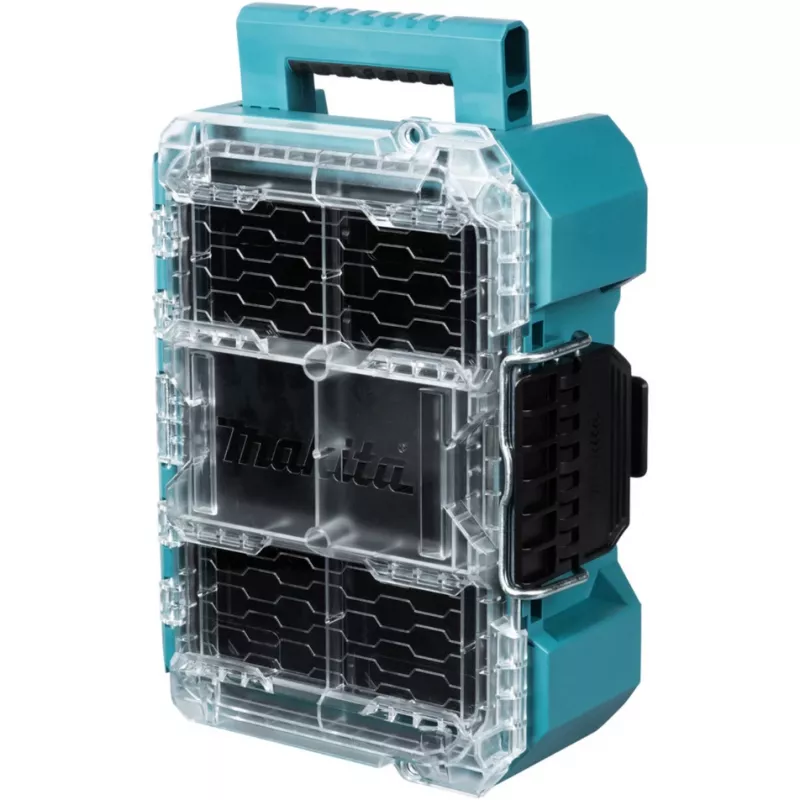 MAKTRAK organizador compacto, caixa de ferramentas azul/transparente, tampa transparente