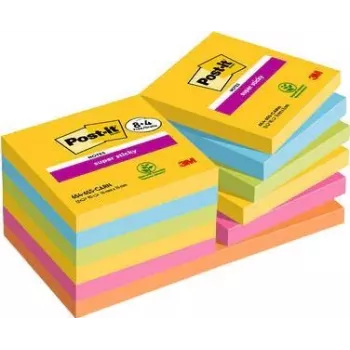 3M Post-it 7100259227 Notas adesivas, quadradas, 90 folhas, azul/verde/laranja/rosa/amarelo