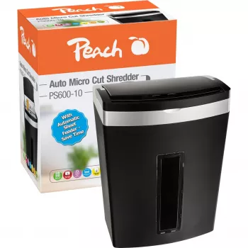 Destruidora de documentos Peach PS600-10, corte micro, 63 dB, preto, prateado